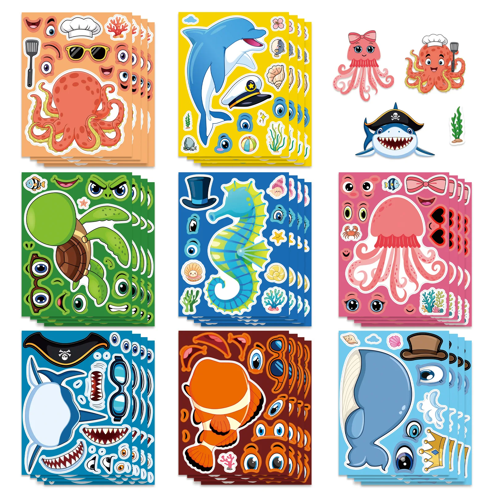 8PCS Marine Animals Stickers Decals for Phone Laptop Notebook Suitcase Guitar DIY Cartoon Aesthetic Stickers