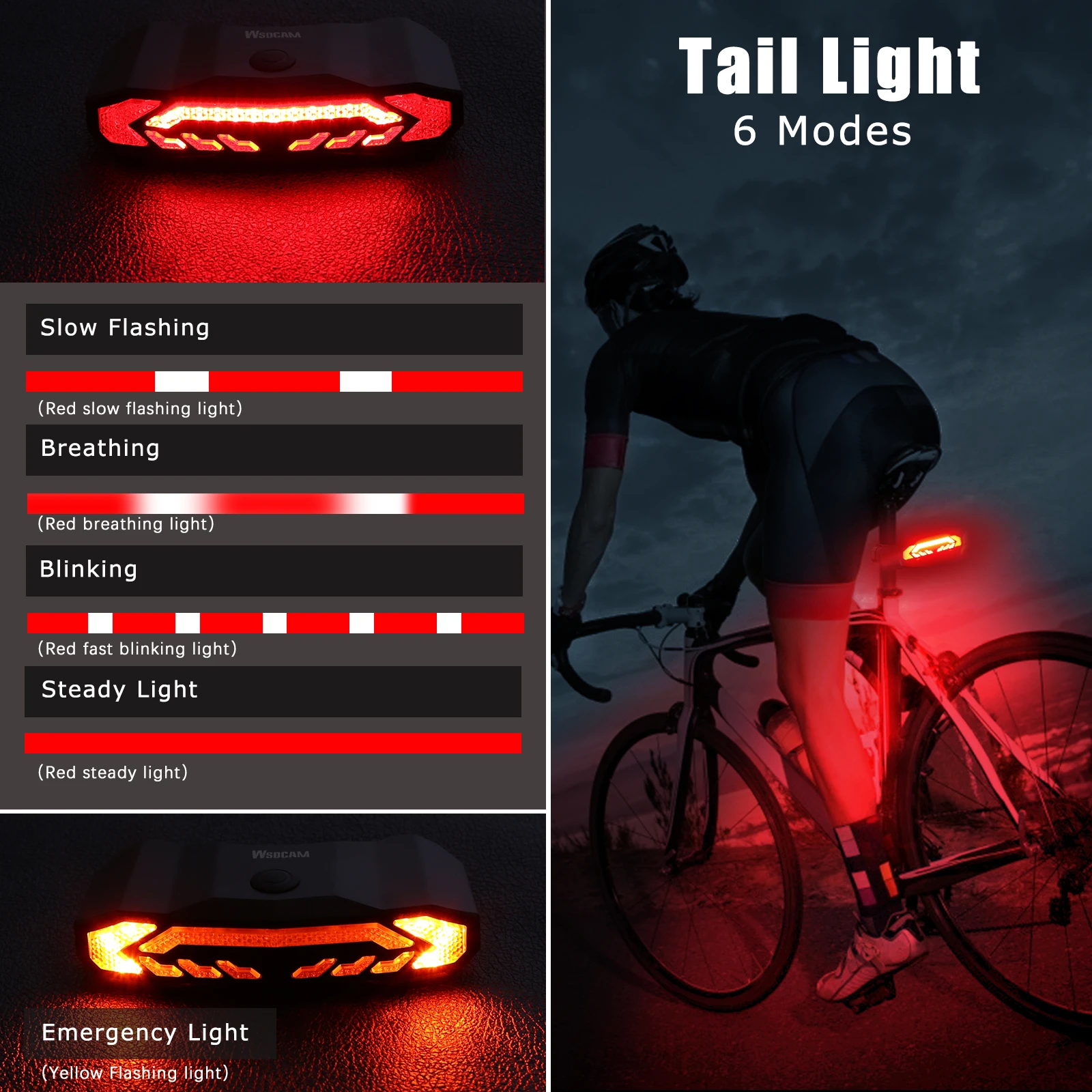 Awapow 5 In 1 Bicycle Alarm Anti Theft Bike Taillight Alarm IP54 Waterproof Remote Control Bike Tail Light with Turn Signals