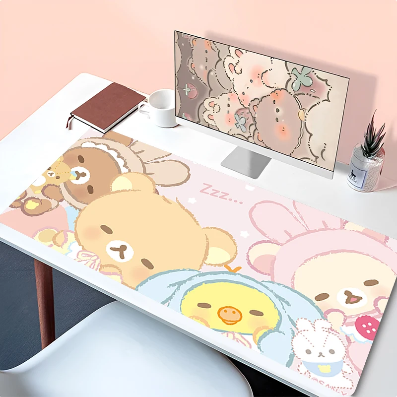 

XXL Cartoon Pink Mouse Pad Korilakkuma Rilakkuma Anime Kawaii Keyboard Rug Laptop Cute Gaming Soft Mousepad Computer HD Desk Mat