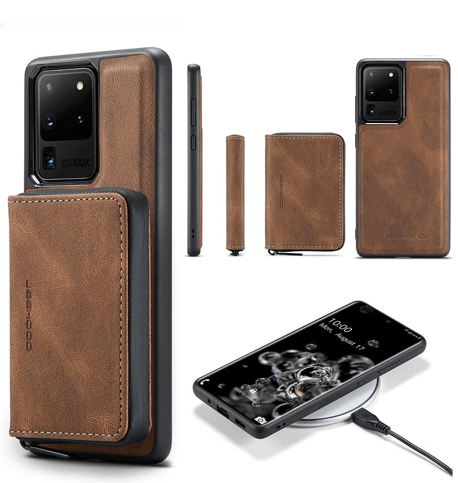 JEEHOOD For iPhone 11 12 13 14 15 16 Pro Max 7 8 Plus SE 2022 Detachable Wallet Luxury Magnetic Split Body Leather Phone Case