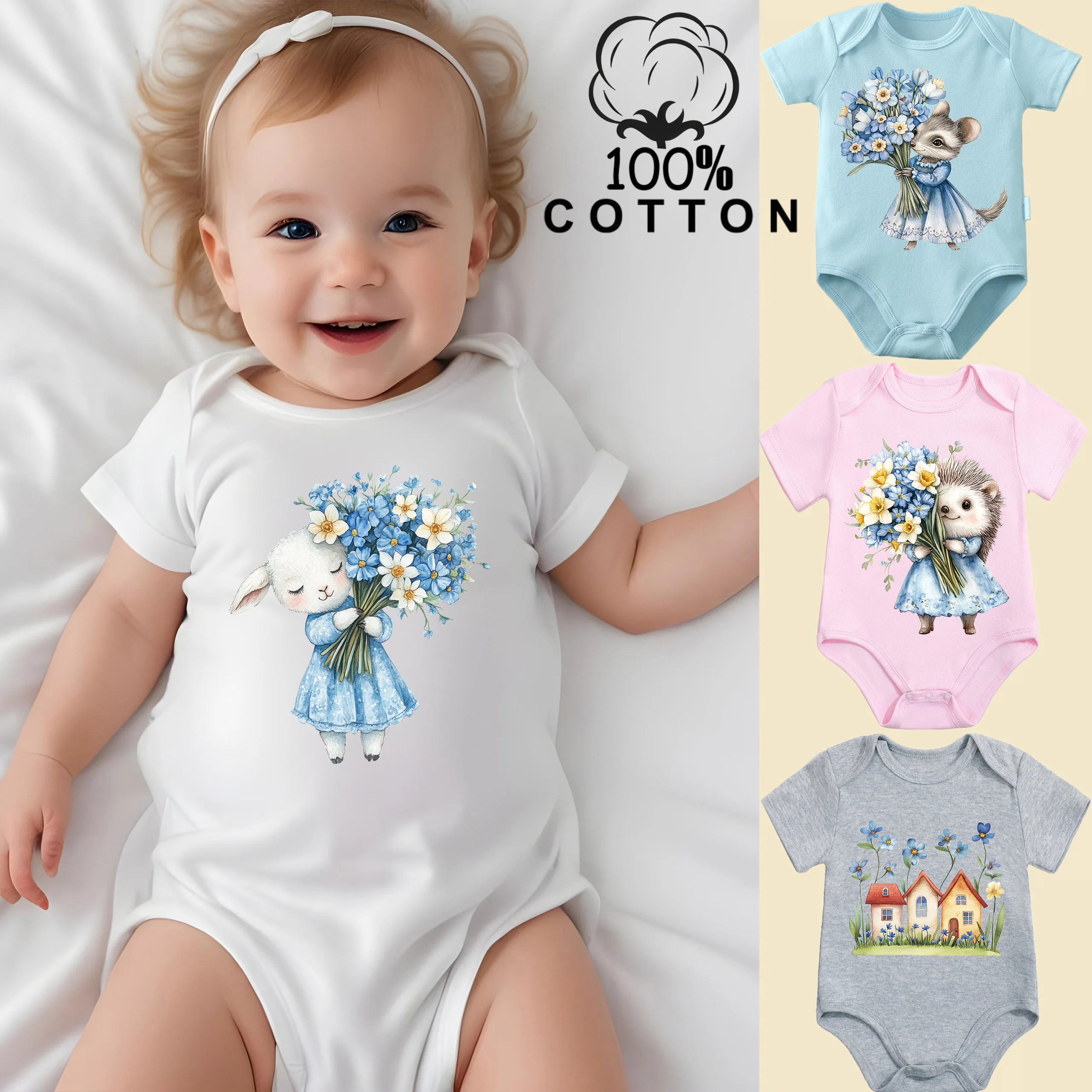 

Ретро-комбинезон Hello Spring Little Animals из 100% хлопка, удобная одежда для малышей, комбинезон для новорожденных от 0 до 12 месяцев