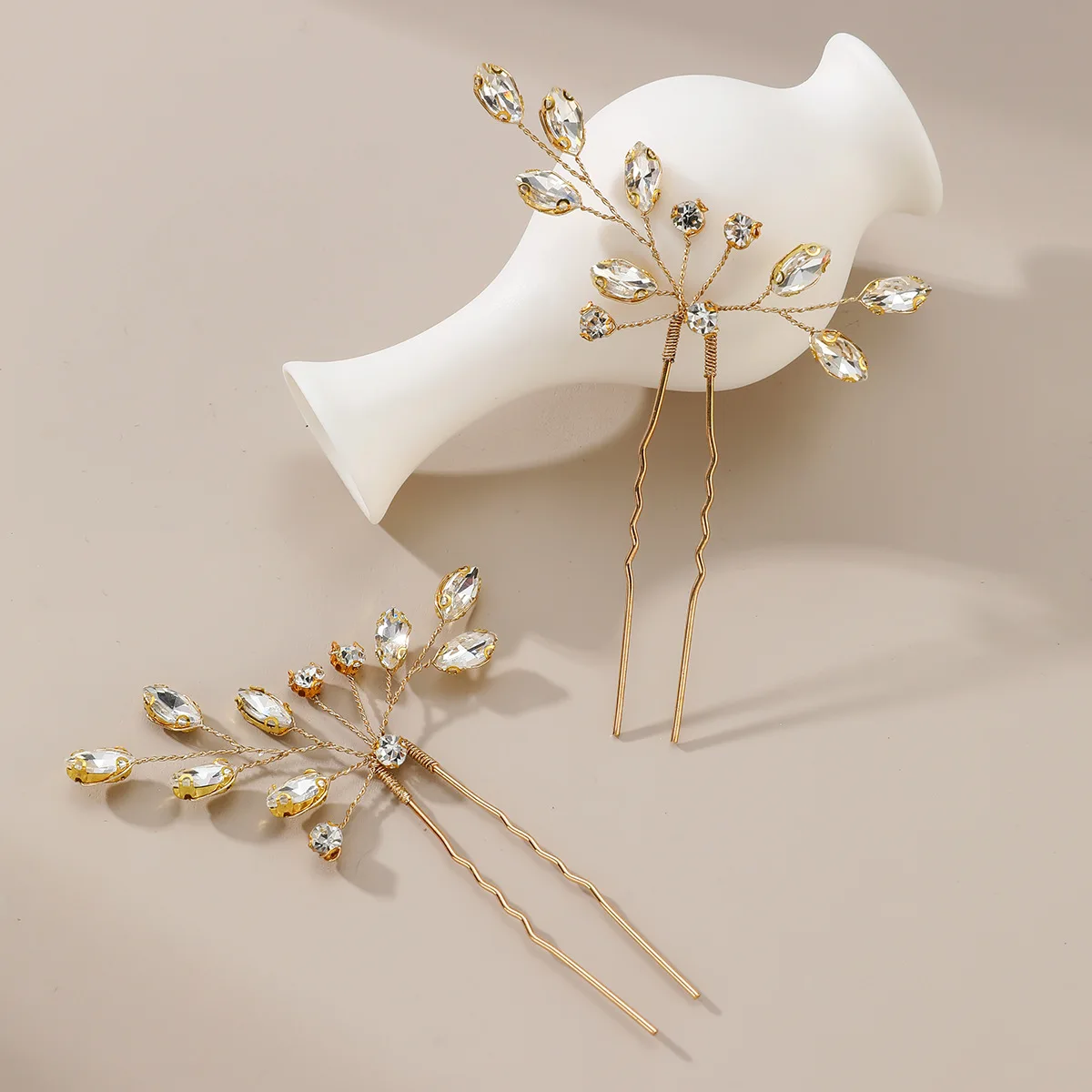 2PCS Trendy Hair Clip Bride Hairpin U-shaped Alloy Tiaras Wedding Hair Accessories Princess Party Headpiece Bride Hair Jewelry