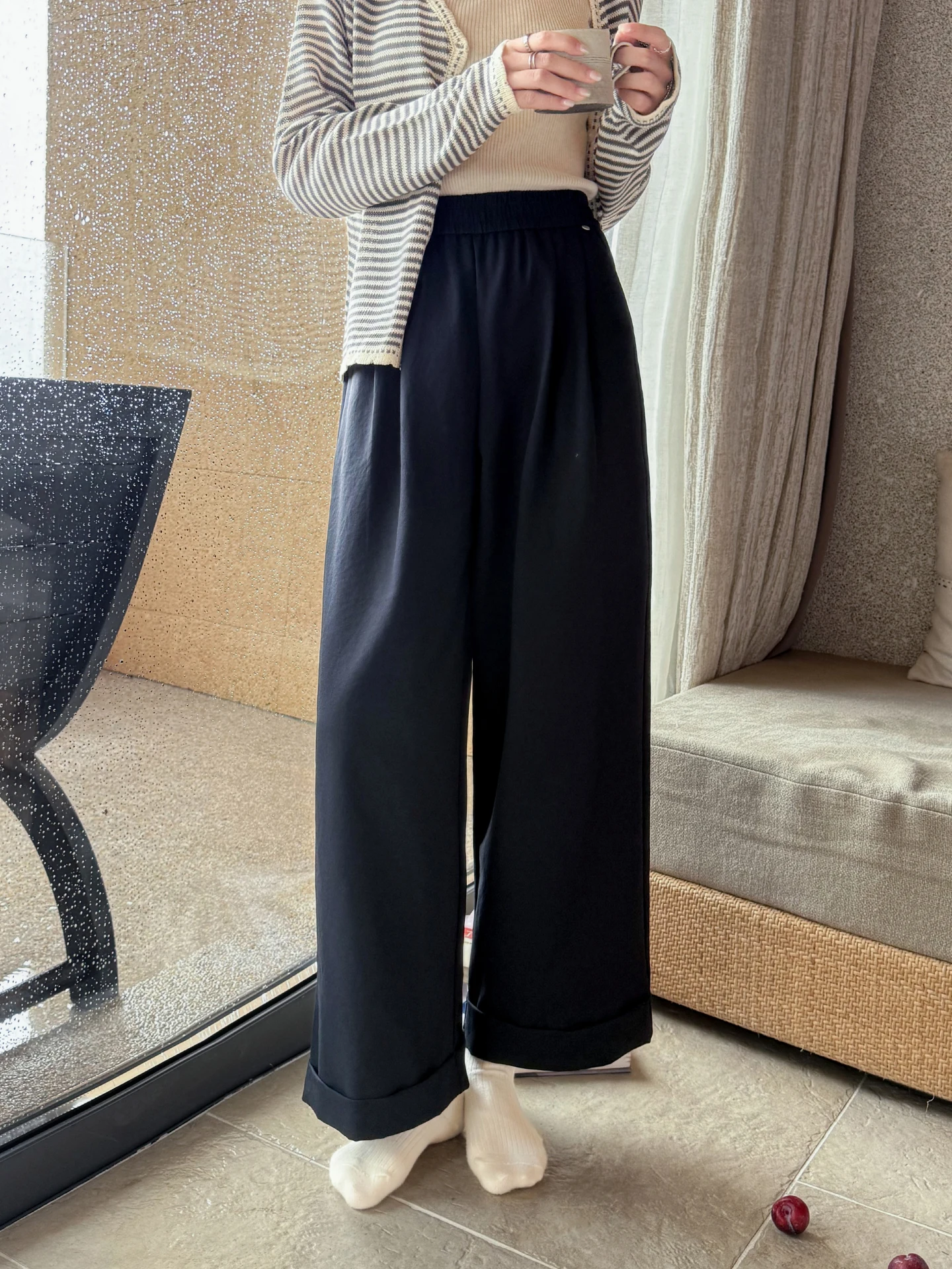 

High Waist Straight Leg Elastic Casual Pants Women's Korean Sle Loose Fit Autumn New Arrival SuMian Small Size Loose Pants