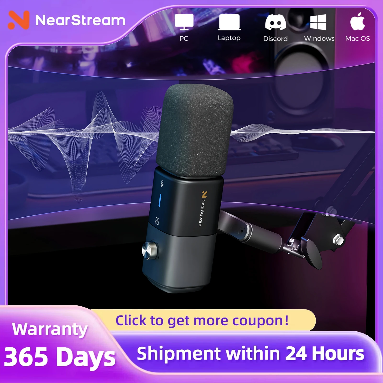 

NearStream USB XLR Condenser Mic Boom Arm Plug-and-Play Professional Microphone pc for Streaming Podcast Studio set Recording