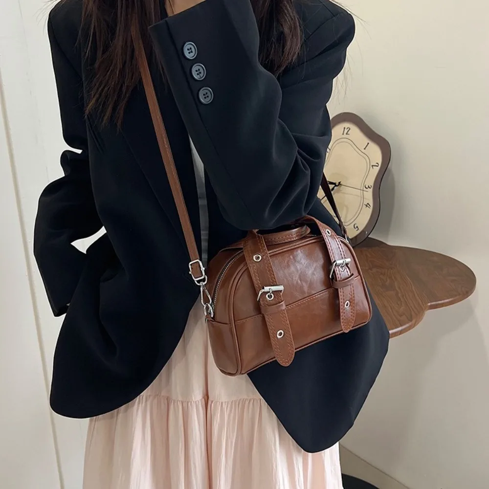 

Casual Vintage Buckle Shoulder Bag Luxury PU Leather Boston Crossbody Bags Designer Mini Women’s Handbag Female