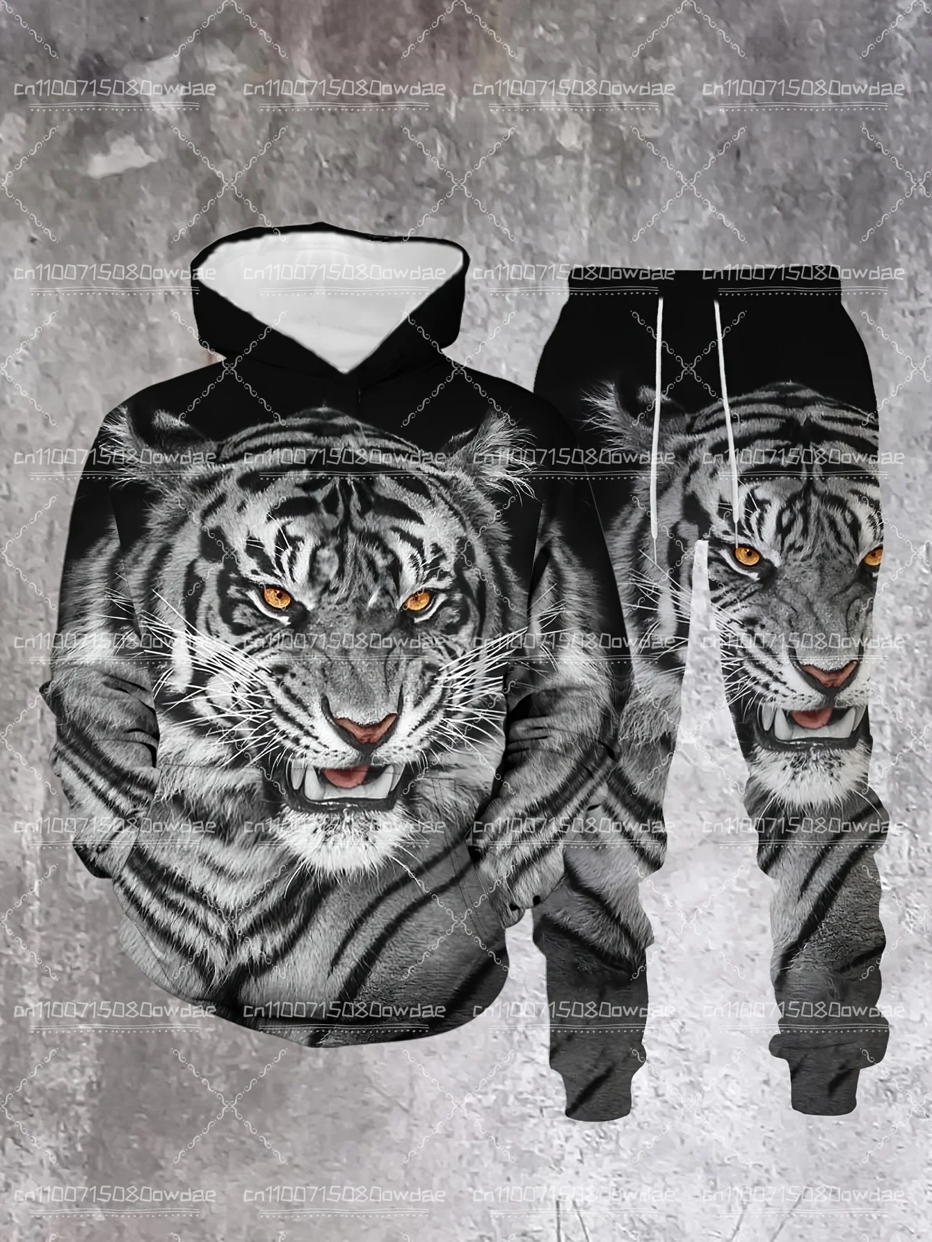 

Men's Casual 3D Tiger Print Hoodie And Sweatpants Set For Autumn And Winter Comfortable And Fashionable Fluffy Set