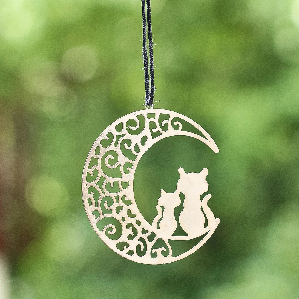 

5cm Stainless Steel Hanging Wind Spinner Cat Moon 3D Mirror Reflection Effect Garden Wind Chime Decoration Farm Bird Repeller