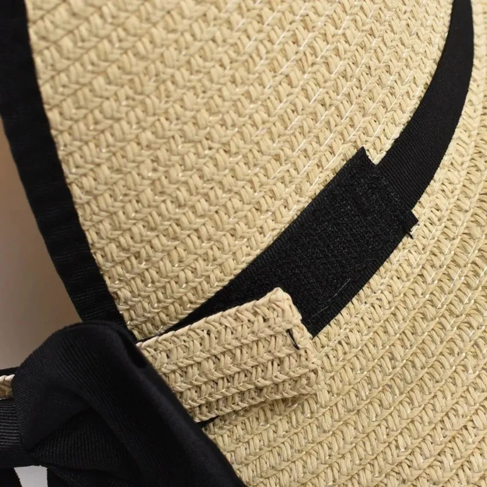 Elegant Round Summer Straw Hat Large Brim Foldable Empty Top Sun Hat Bowknot Design UV Protection Beach Hat for Women