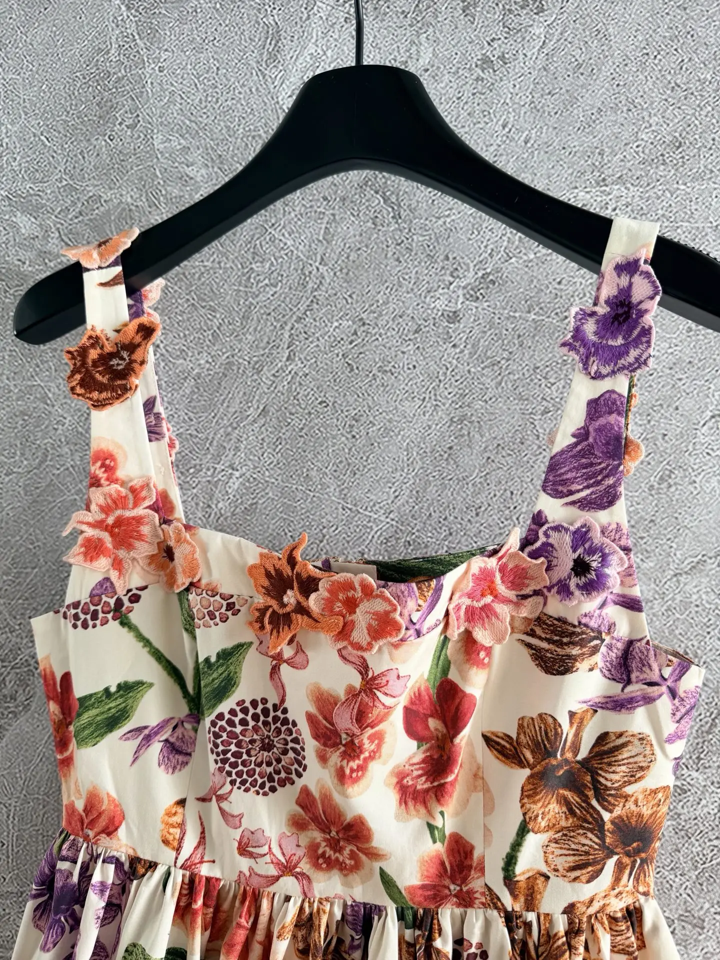 2026년 신상 봄 여름 아플리케 꽃무늬 민소매 스파게티 스트랩 여성 미니 드레스