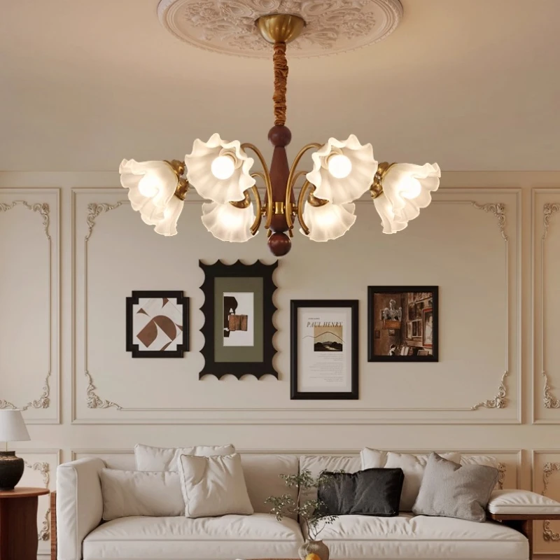

Medieval Retro Wooden Ceiling Pendant Lamps Decoration Home Chandeliers Glass Lampshade Bedroom Living Room Study Hanging Lights