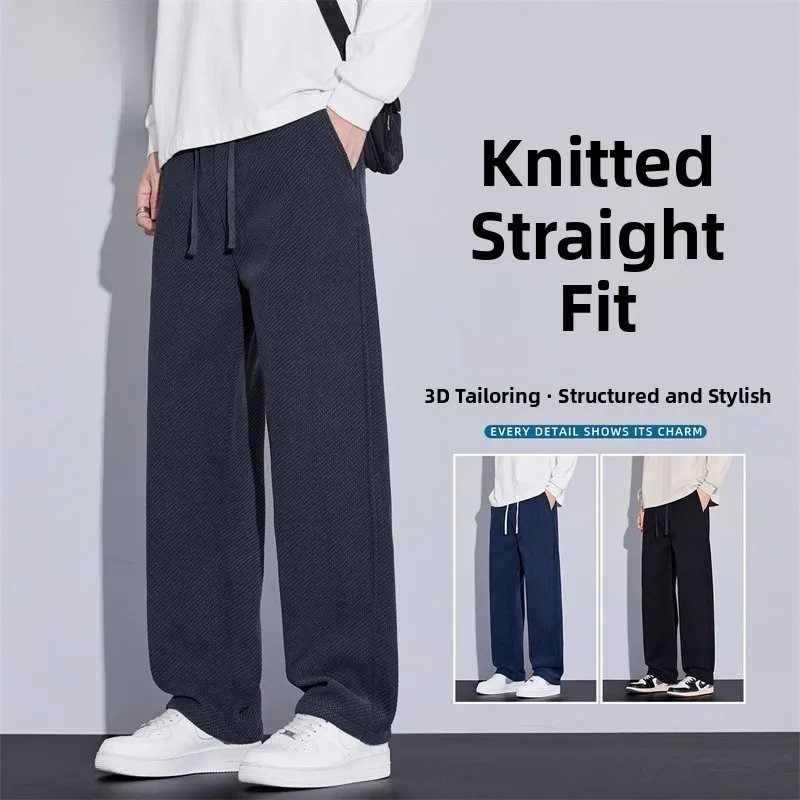 

Men's Fce Lined Knitted Casual Pants Straight Leg Anti Scratch Wear Resistant Dad Long Trousers Autumn Winter New Arrival