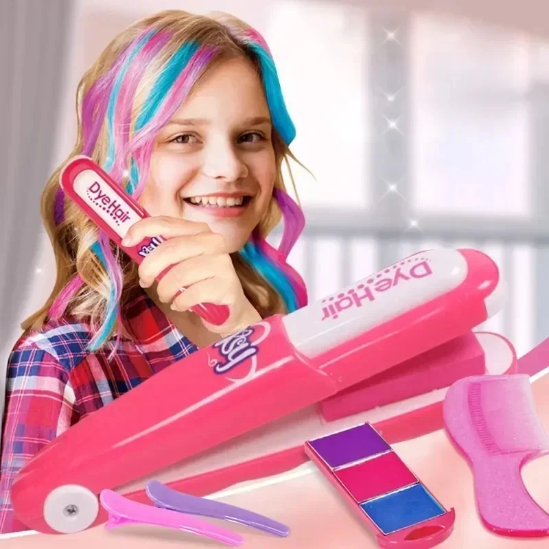 Children's Simulated Hair Dyeing Stick Set DIY Hair and Makeup Tools Girl's House Hair Accessories and Makeup Toy Birthday Gifts