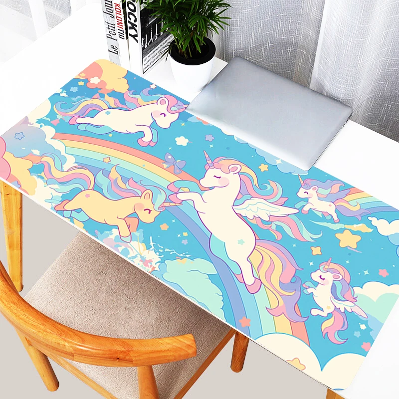 

Kawaii Cartoon Unicorn Mouse Pad Large PC Rainbow Cloud Extended Desk Mat Laptop Cute Anime Gaming Keyboard Rug Gaming Mousepad