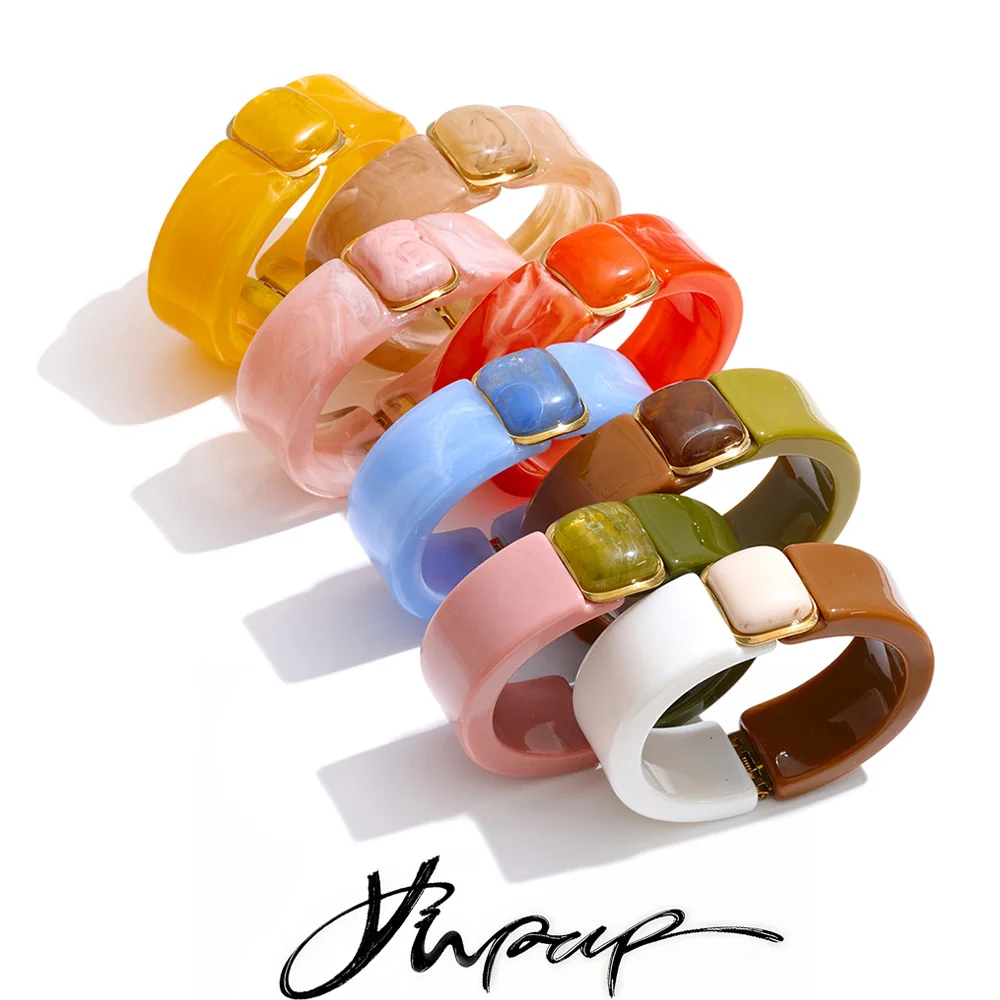 Yhpup 63mm Waterproof Resin Acrylic Fashion Bracelet Bangle 2026 Light Color Summer Stainless Steel Statement Jewelry Accessory