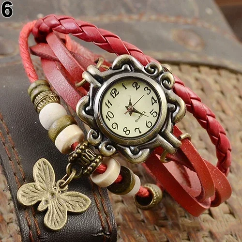 Women's Casual Vintage Multilayer Butterfly Faux Leather Bracelet Wrist Watch Ladies Female Clock Montre Femme Relogios 2024 Hot