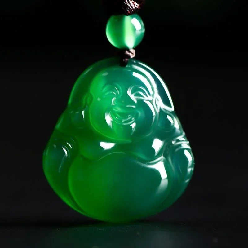 Natural Chalcedony Maitreya Buddha Pendant Necklace Hand-carved Agate Lucky Amulet Jade Men and Women Luck Gifts