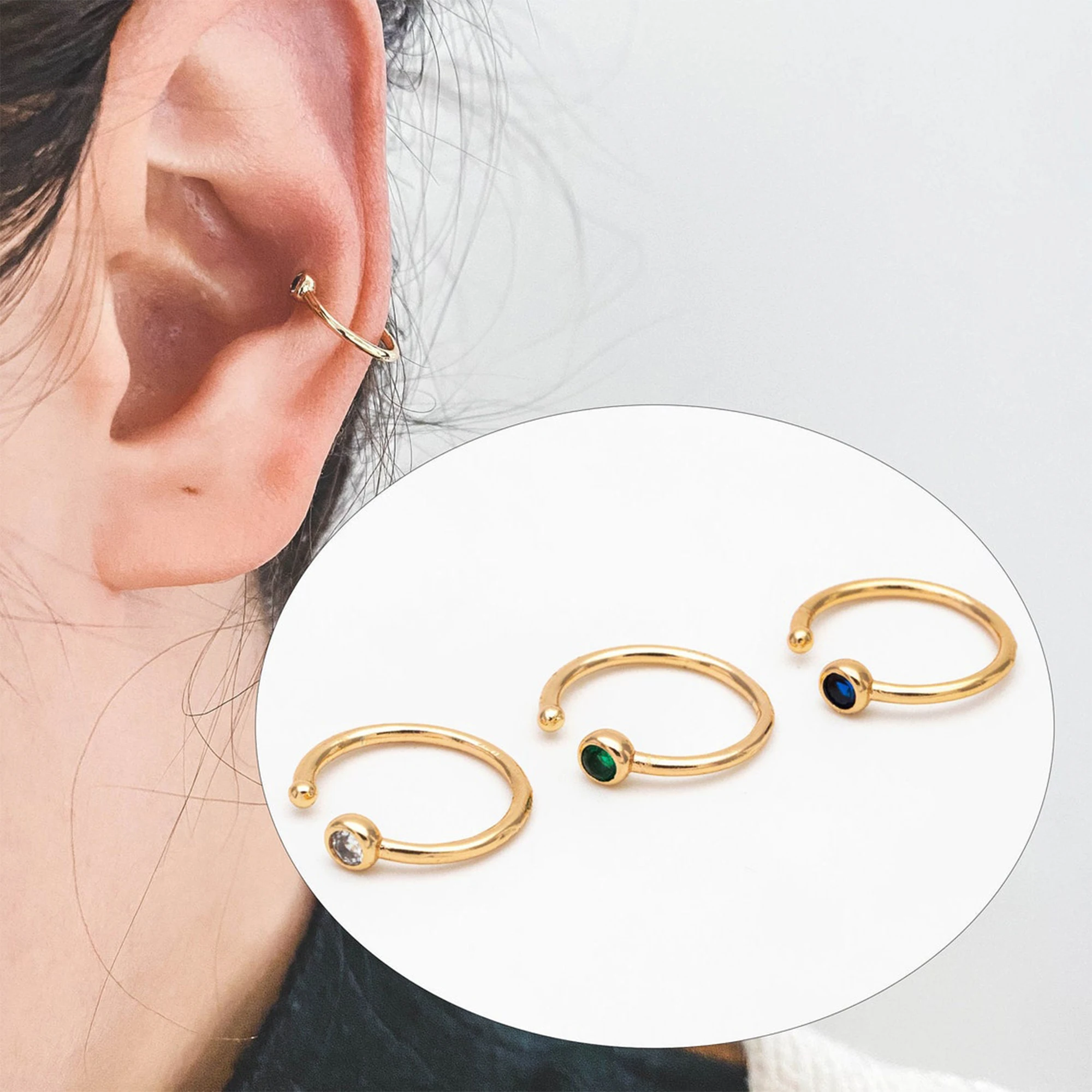 10pcs Round CZ Pave Minimalist Ear Cuffs, Non Pierced Ear Cuff, Dainty Earcuff Earring (GB-3562)