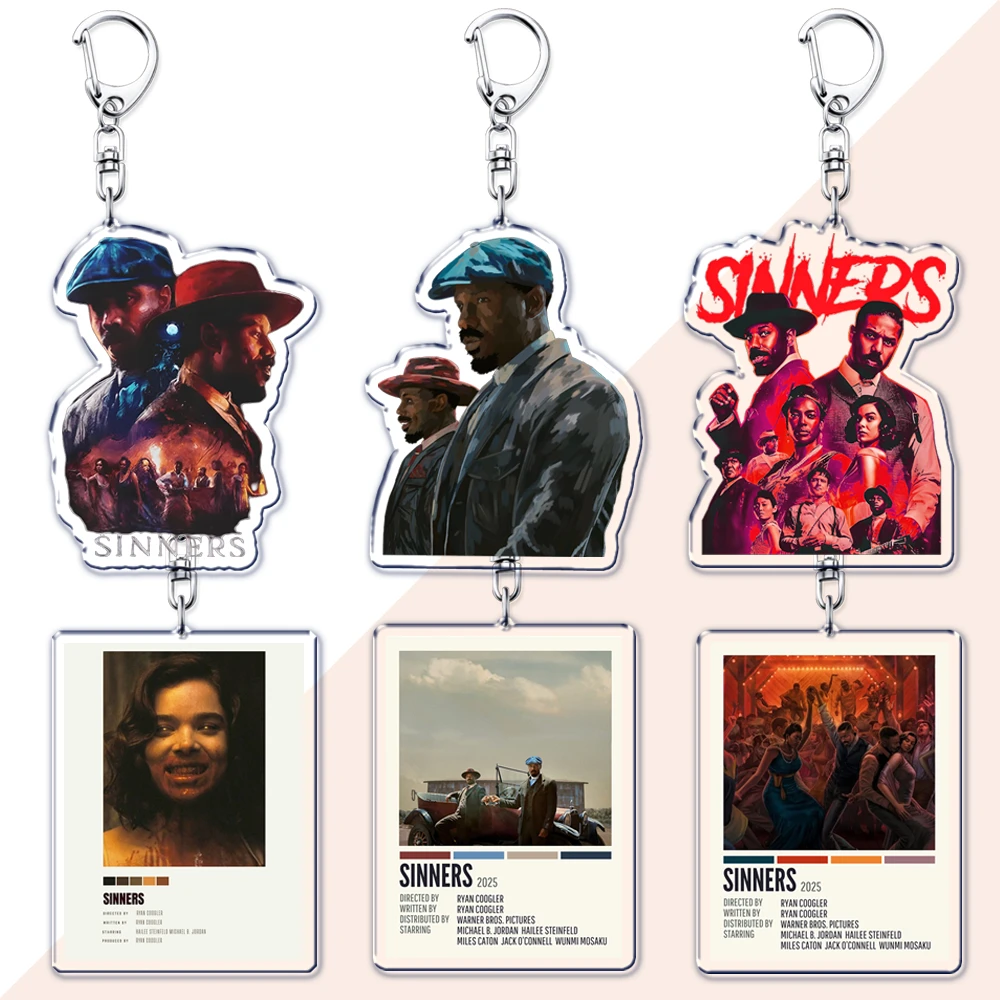 Horror Sinners Movie Keychains for Accessories Bag Scary Vampire Film Ryan Coogler Keyrings Jewelry Fans Friends Gifts