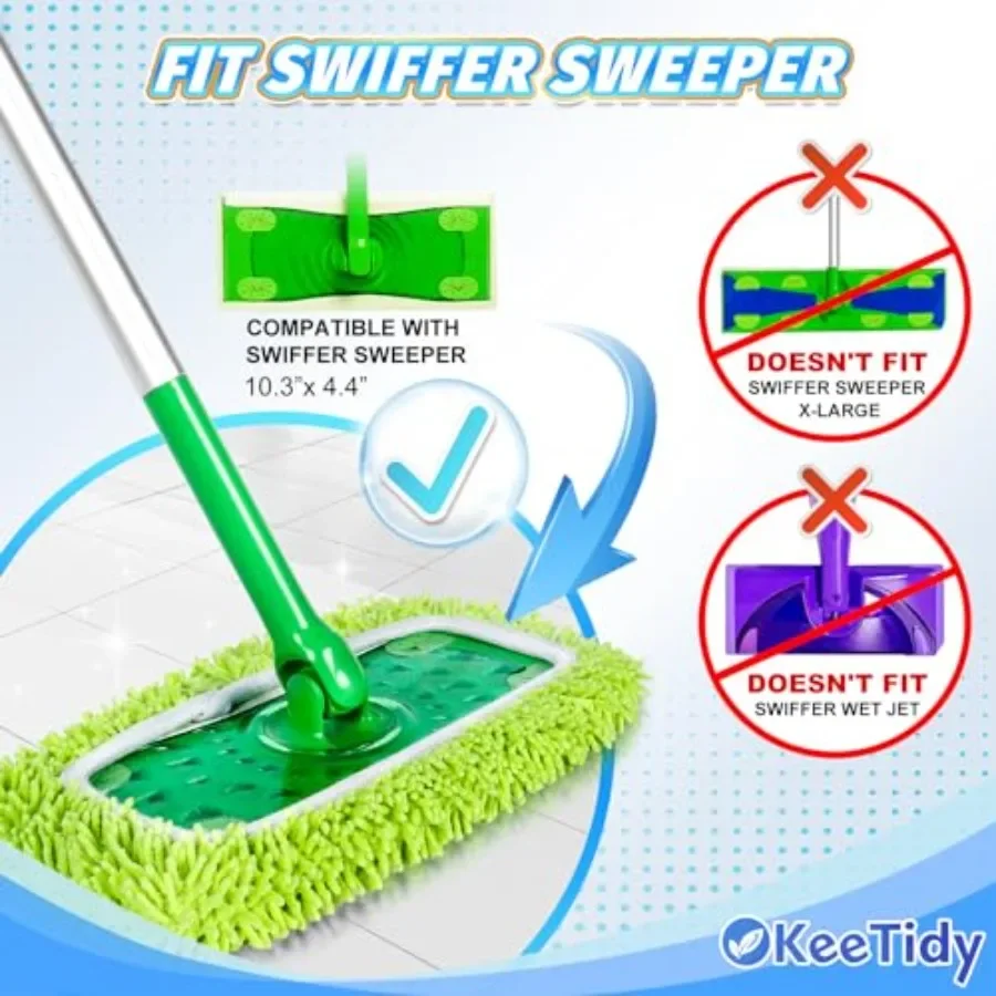 Reusable Microfiber Mop Pads Compatible with Swiffer Sweeper Mop High-Absorbent Chenille Mops Refills for Wet and Dry Cleaning,