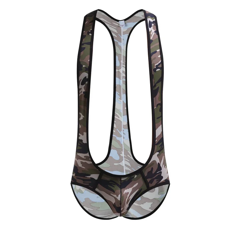 YUFEIDA Sexy Camouflage Bodysuit Jockstrap Bodywear Erotic Teddies Underwear Mens Wrestling Singlet Leotard Jumpsuits Suspender