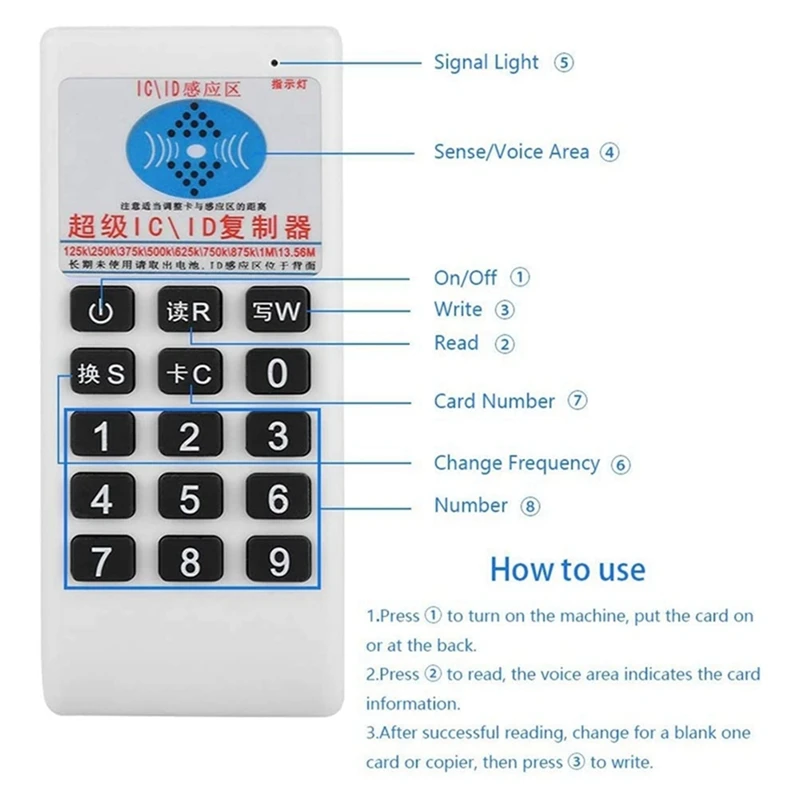 Leitor e gravador de cartão RFID NFC IC + cartão 5XUID/chaveiro 125Khz-13.56MHZ Duplicador RFID Leitor de cartão inteligente IC ID Duplicador