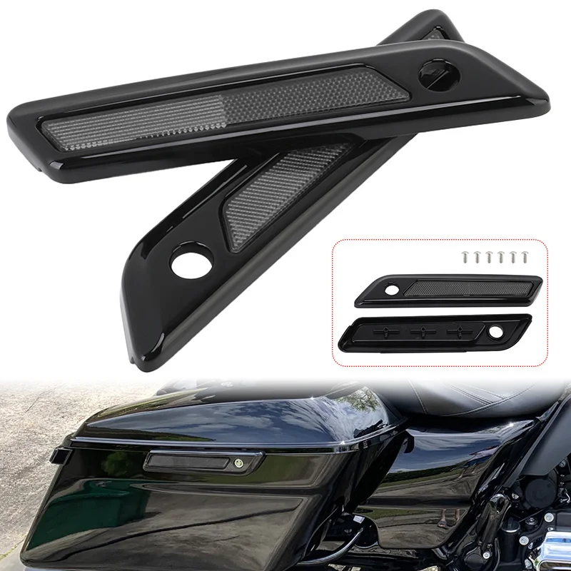 

Motorcycle Black Hard Saddlebag Latch Cover Smoke Reflectors For Harley Touring Road King Road Glide Street Glide 2014-up