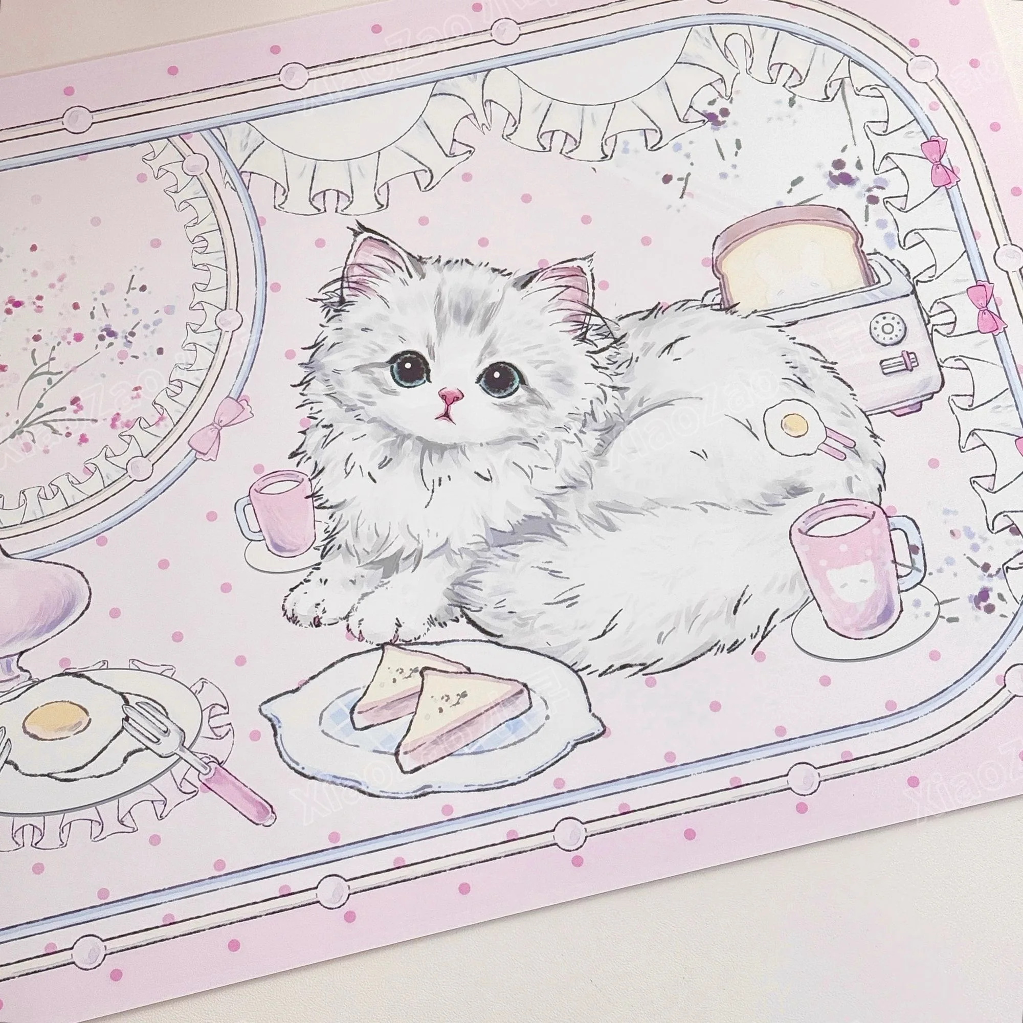 Оригинальный коврик для мыши с омлетом и котенком, водонепроницаемый нескользящий коврик для мыши с милым котенком, кожаный коврик для мыши