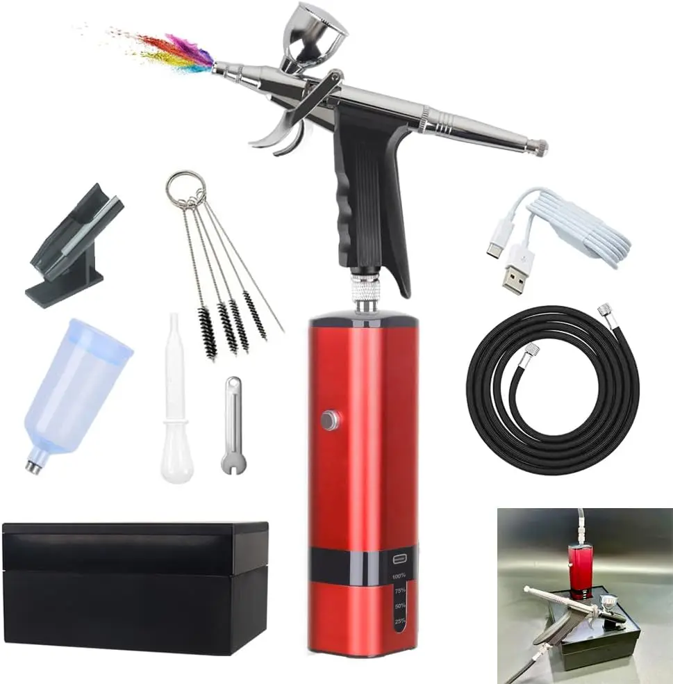

Portable Cordless Airbrush Kit with Compressor, High Flow Mini Gun for Painting, Nail Art, Cake, Barber, DIY
