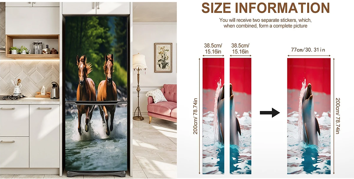 Peel&Stick Vinyl Door Decal Realistic Wild Animal Moose Raccoon Otter Foggy Forest Mural Waterproof