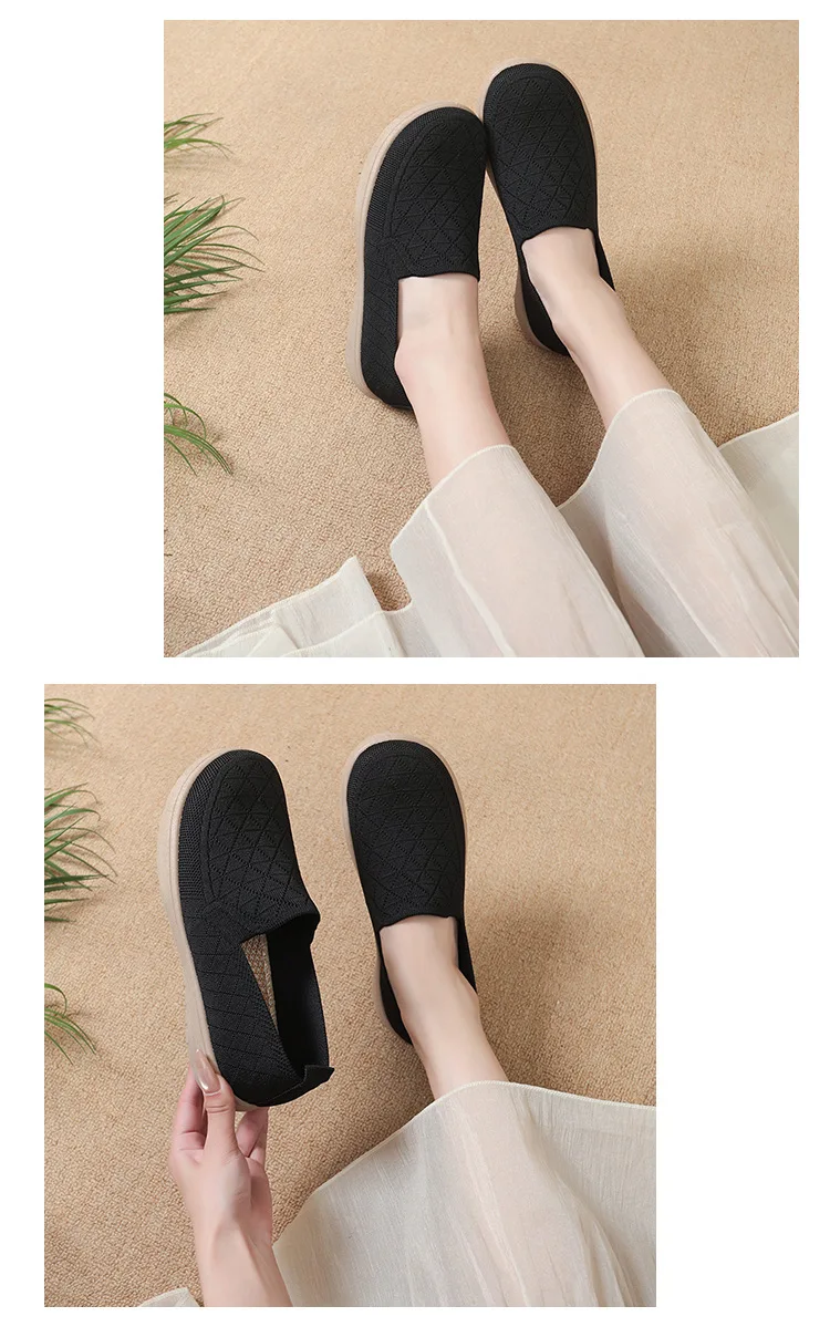 Damen Slip-On Schuhe im Stil von alten Peking-Stoffschuhen, atmungsaktive, gewebte, flache Schuhe, weich, rutschfest, bequem, zum Gehen, für Mütter, lässig, alltagstauglich, leichte Sneaker – Detail 11