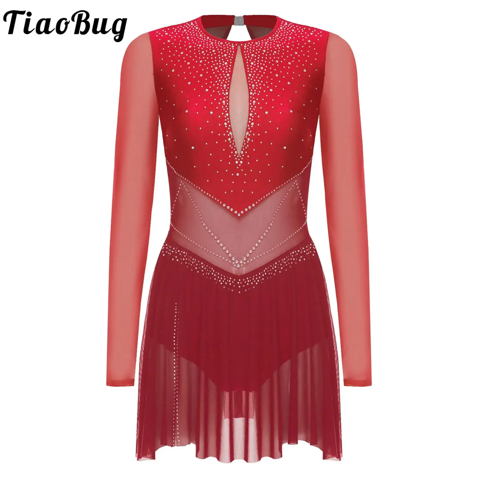 

Women Figure Skating Dress Rhythmic Gymnastics Lyrical Dance Costume Shiny Rhinestones Leotard Ballet Tutu Dresses Dancewear