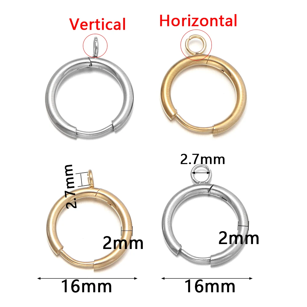 5 Stück/Set Edelstahl-Ohrringe, Creolen, offene Ohrringhaken, runde Ohrringverschlüsse, DIY Schmuckherstellungszubehör – Detail 1