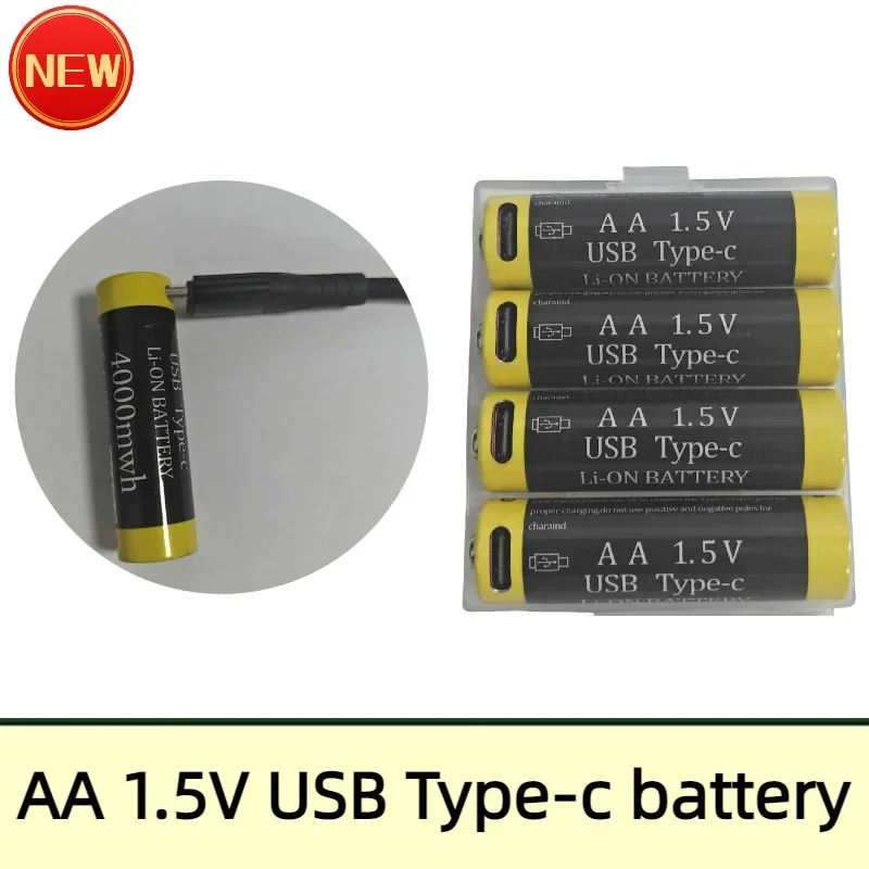 1.5V AA Battery 4000mWh Rechargeable Li-ion Battery for Mouse Remote Control Small Fan Electric Toy Batteries USB Type-C Cable