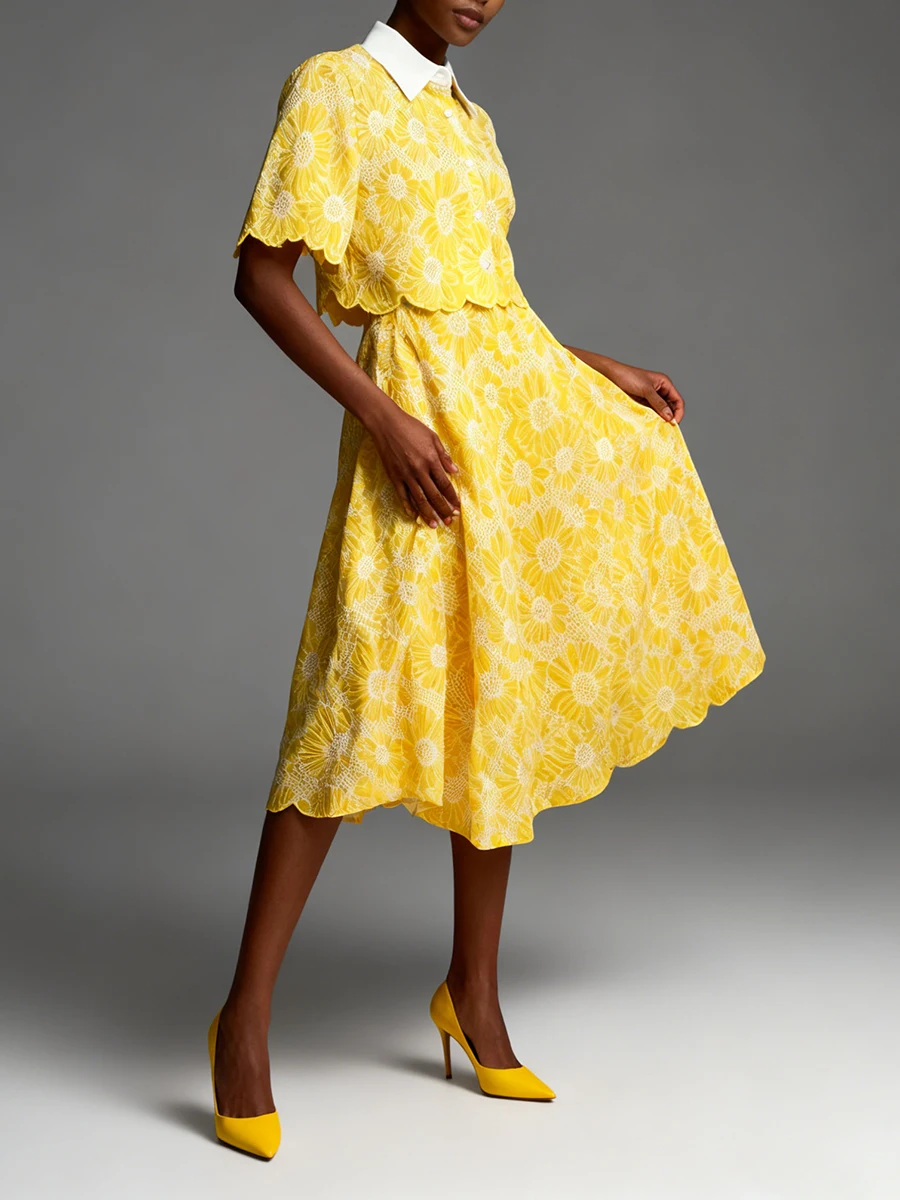 Vgh estilo francês casual impressão conjuntos de duas peças para mulheres lapela meia manga superior saia cintura alta elegante conjunto de emagrecimento feminino novo