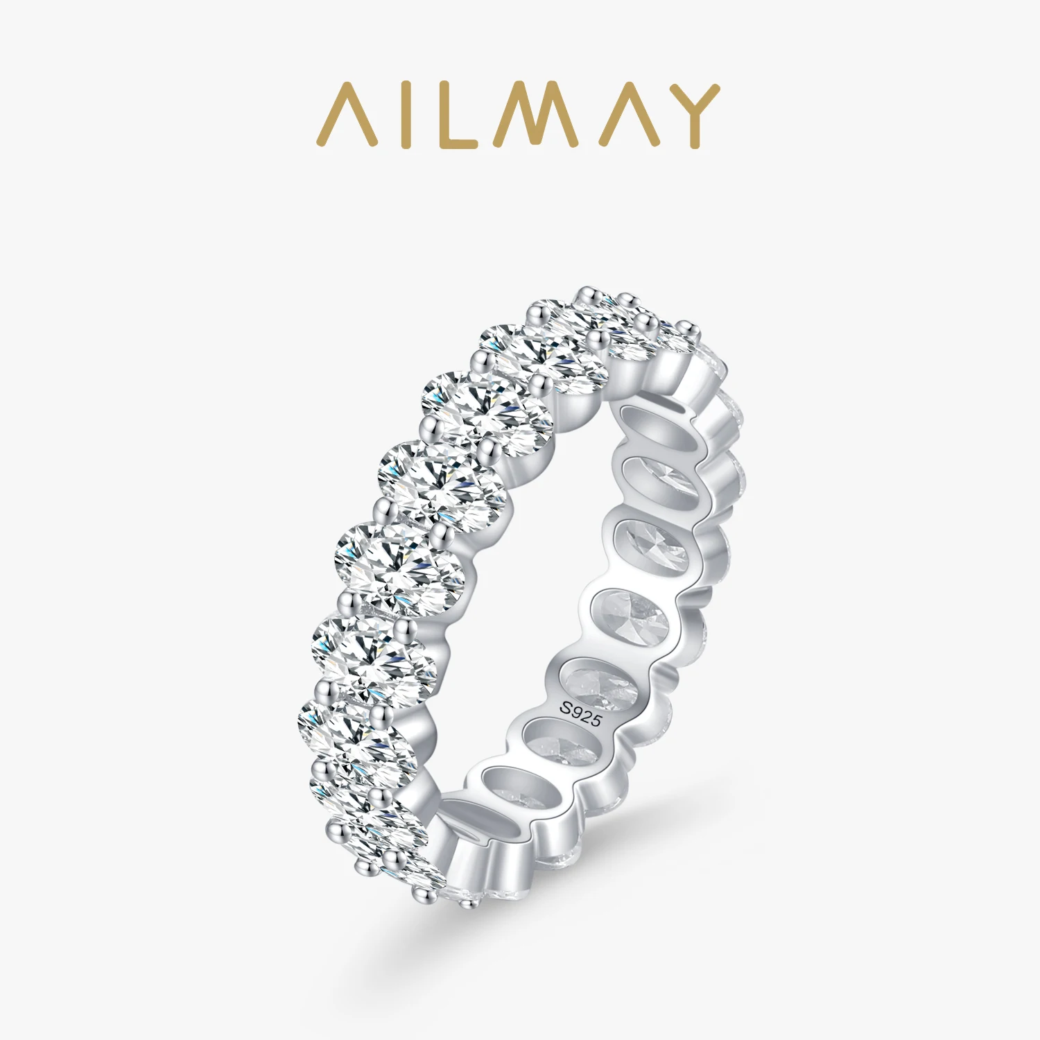 

Ailmay Luxury 925 Sterling Silver Dazzling Full Oval AAAAA CZ Finger Ring For Women Classic Wedding Engagement Fine Jewelry Gift