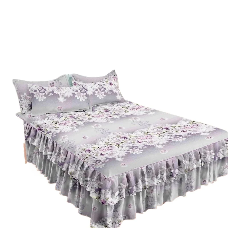 3Pcs Lot  Bed Sheet with 2 Pcs Pillow Covers Floral Style Bed Skirt Soft  Cover Single/Queen/King Size Home Mattress Protector