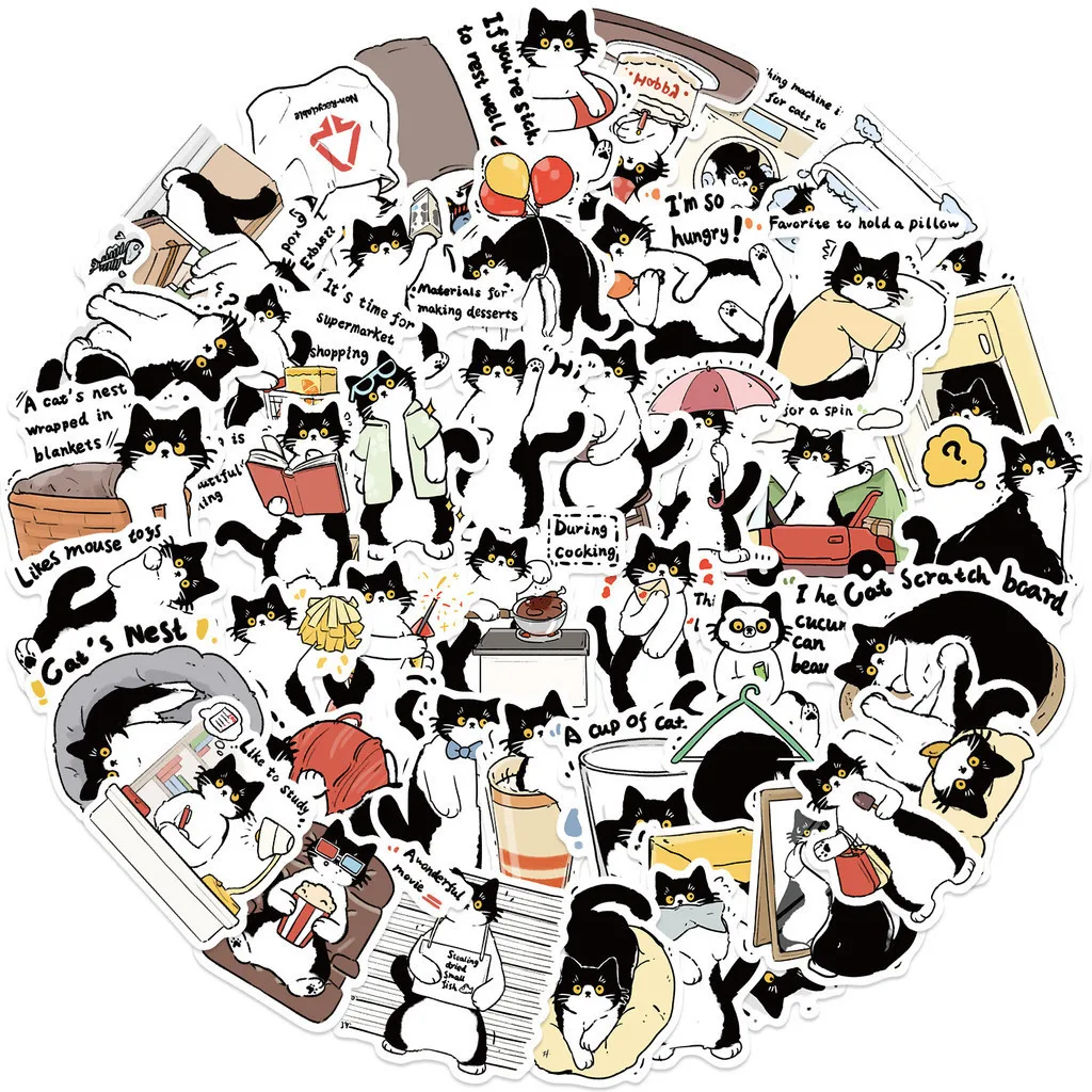 50PCS Cartoon Schwarz und Weiß Katzen Wasserdichte Graffiti Aufkleber für Helm Fahrrad Hand Konto BulingBulingStickers Shop