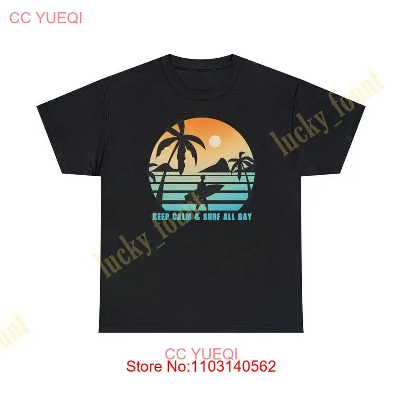 

Keep Calm and Surf All Day Black Retro T-Shirt QF84126