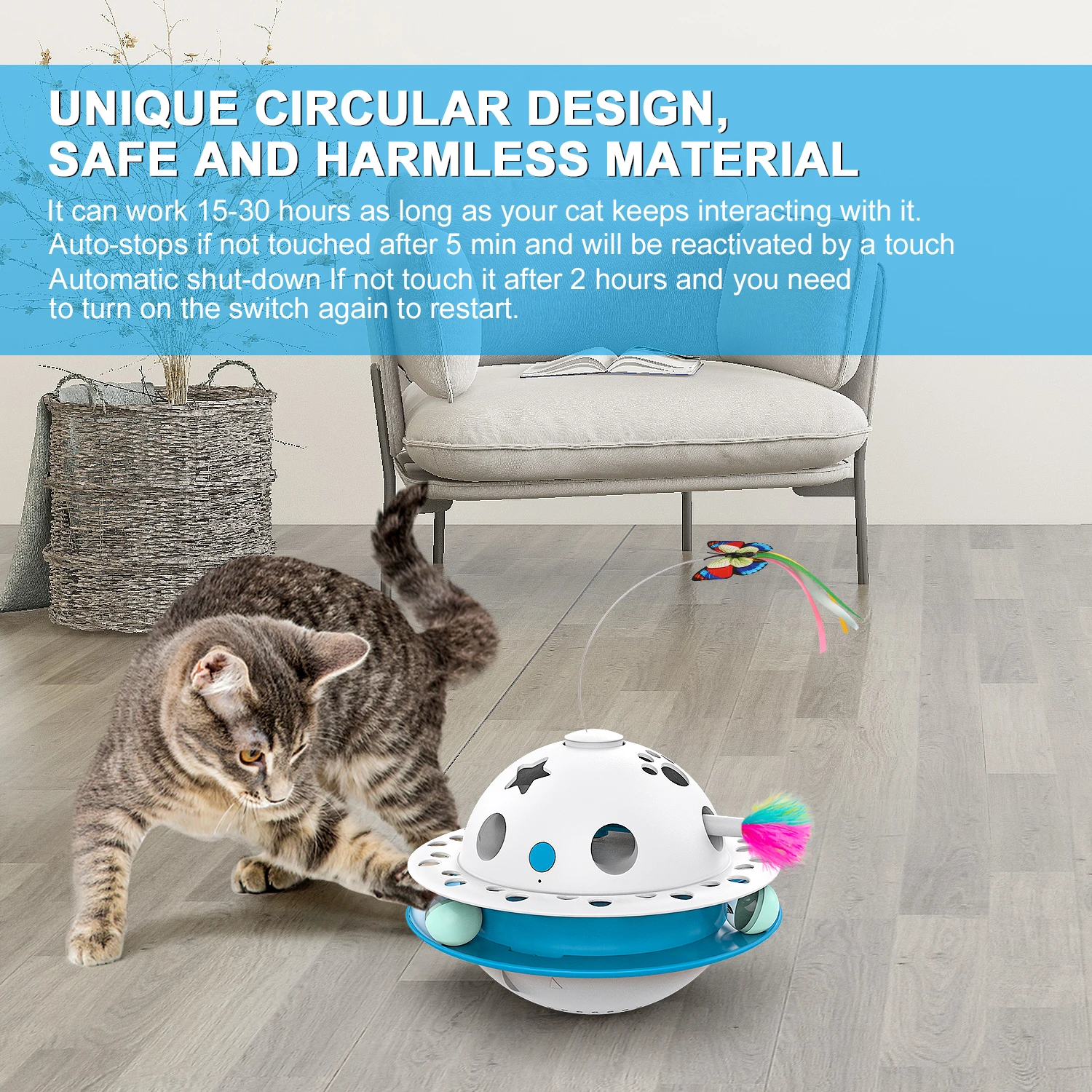 3 in 1 Automatic Cat Toy Electric Fluttering Butterfly + Rotating Track Balls + Ambush Feather, Interactive Fun Pet Toys Indoor