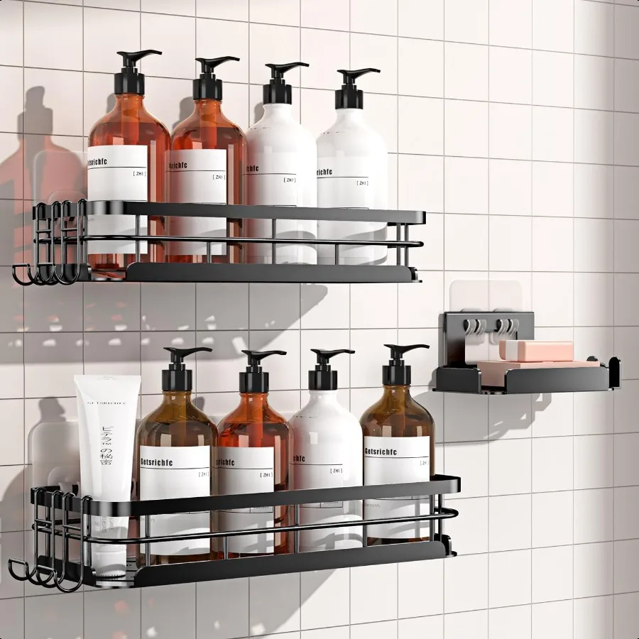

Shower Caddy Large Size Shower Shelves with Soap Holder Adhesiveand 4 NShaped Hook Rustproof Stainless Steel Bathroom Accessori