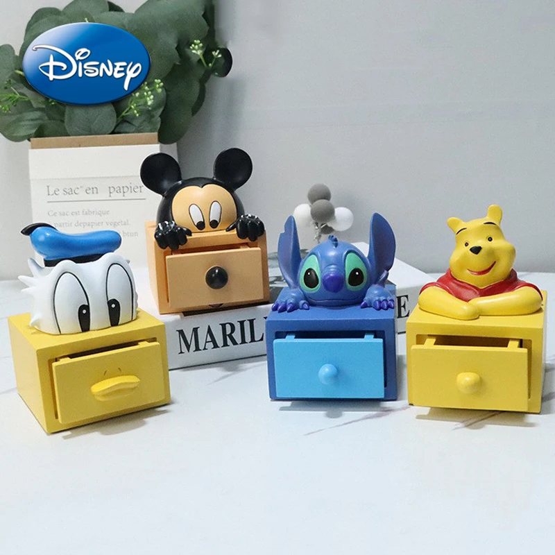 Caja de joyería pequeña de Disney Stitch, adornos de escritorio, figuras de Anime de Mickey, pulseras, collares, pendientes, anillos, cajas de almacenamiento de resina, regalos