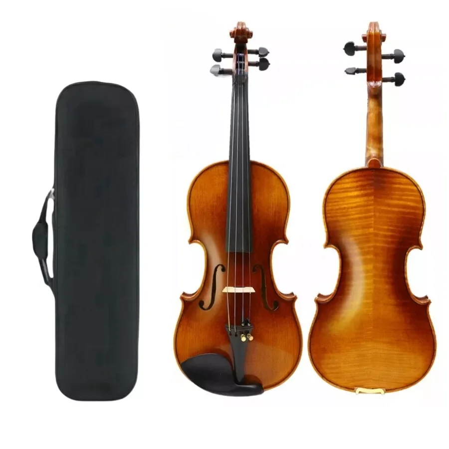 

4/4 Full Size New Handmade Violin Premium Brazilian Wood Bow Ebony Fretboard Spruce Top Solid Flame Maple Wood Violin