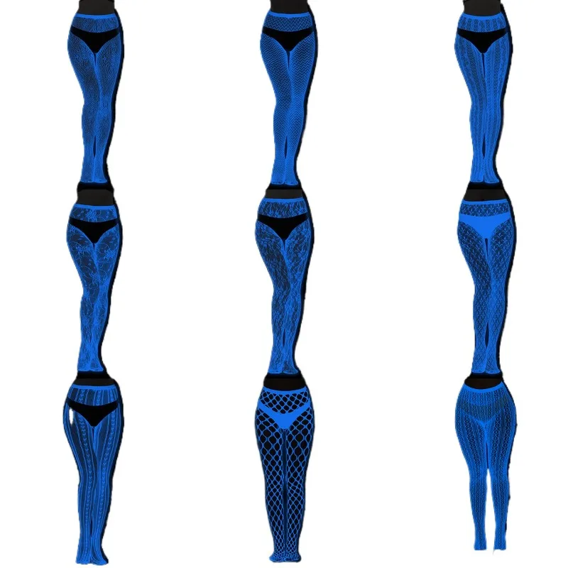 Leggings luminosi da notte da donna Collant a luce blu Calzini a rete luminosi cavi in pizzo Calzini jacquard sexy fluorescenti