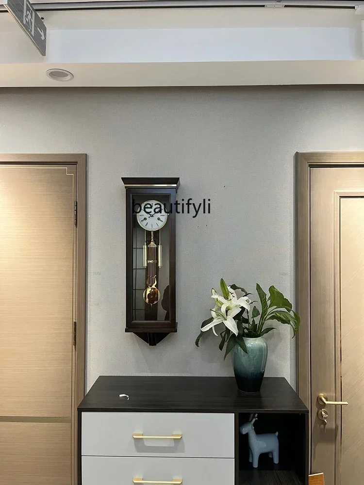 Q181  Large Wall Clock Machinery New Chinese European Solid Wood Machinery Hourly Chiming Wind-up Spring Clock