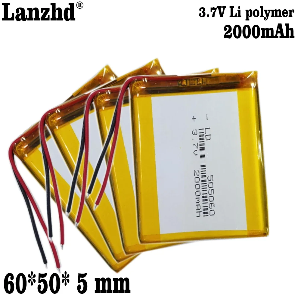 1-10ชิ้น505060 3.7โวลต์2000มิลลิเธียมโพลิเมอร์แบตเตอรี่ Li-Po สำหรับไฟ LED แบตสำรองลำโพงบลูทูธจีพีเอสของเล่นไฟฟ้า