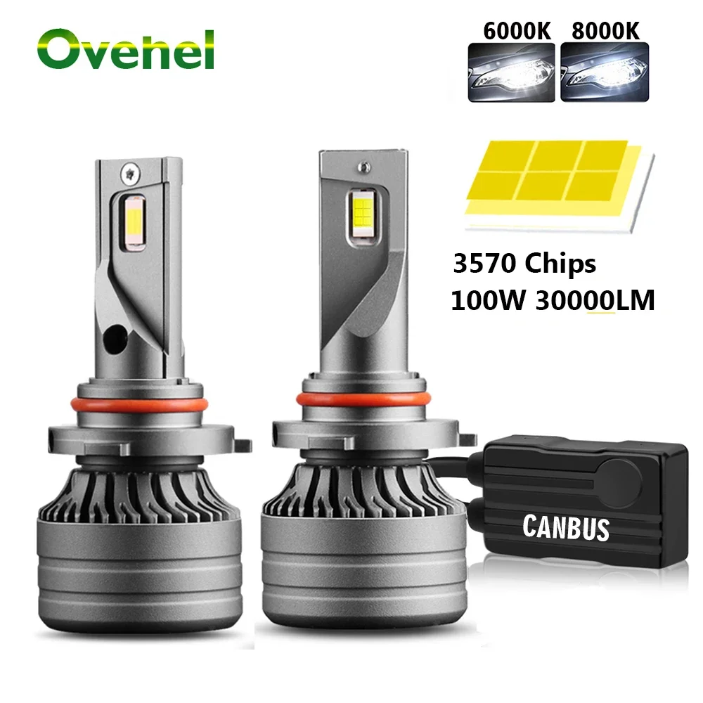 

OVEHEL 2 шт. H4 LED H7 100 Вт 30000LM Canbus H1 H8 H9 H11 LED 9005 HB3 9006 HB4 Автомобильная светодиодная фара Турбо Противотуманная фара 6000K 12V