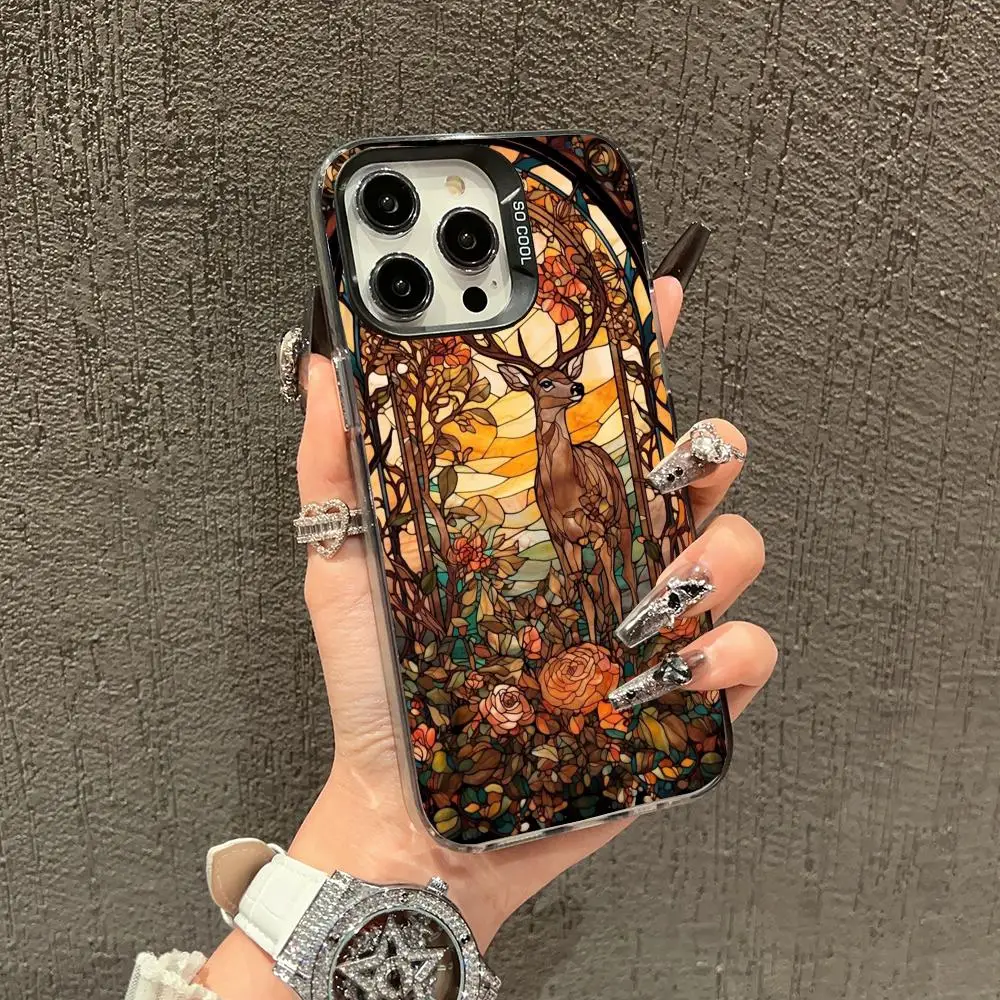 

Deer flower design case for iPhone 16 15 14 13 12 11 Pro/ Max/Plus shock-proof rear cover anti-fingerprint