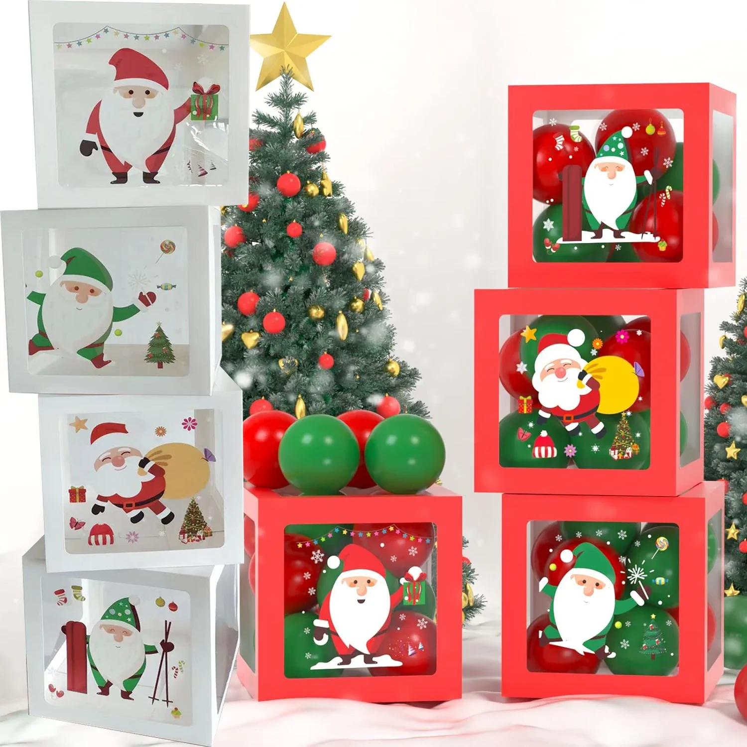 

4PCS Christmas Balloon Box,Decorations Box Decorative Gift Boxes for Christmas Tree,Stackable StorageBox Family Gathering Decor