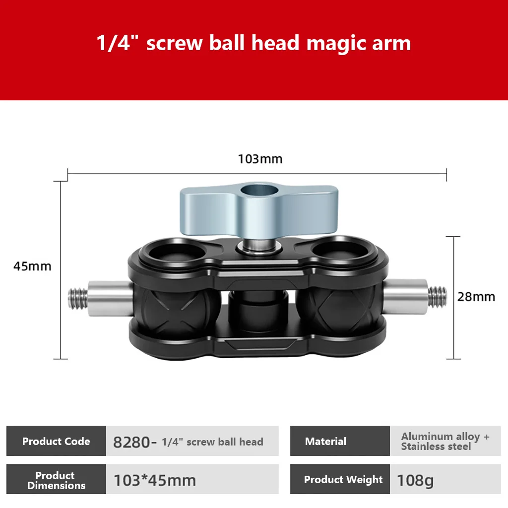 Magic Arm 92-103MM Dual 1/4" Schraube 360° ° Kugelkopf Verstellbarer Gelenkarm für Kamerakäfig Gimbal Stativ Monitor Mikrofon – Detail 10
