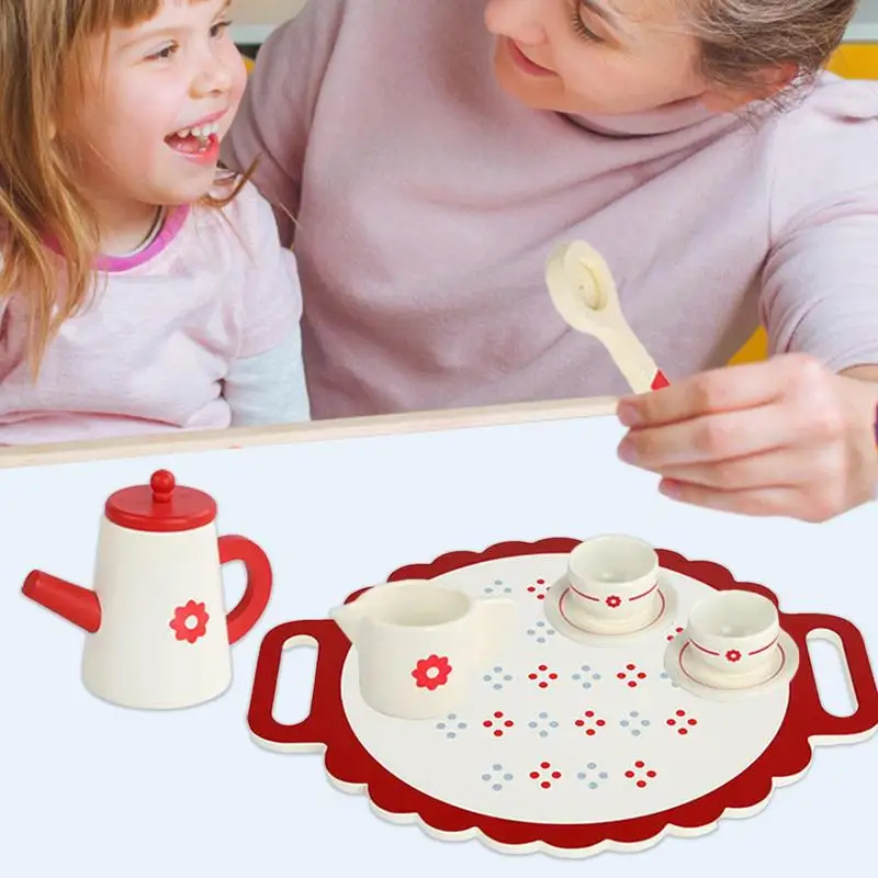 Toddler Tea Set Wooden Princess Tea Set Afternoon Play Teaset Realistic Pretend Toy Role Play Kitchen Accessories For New Year
